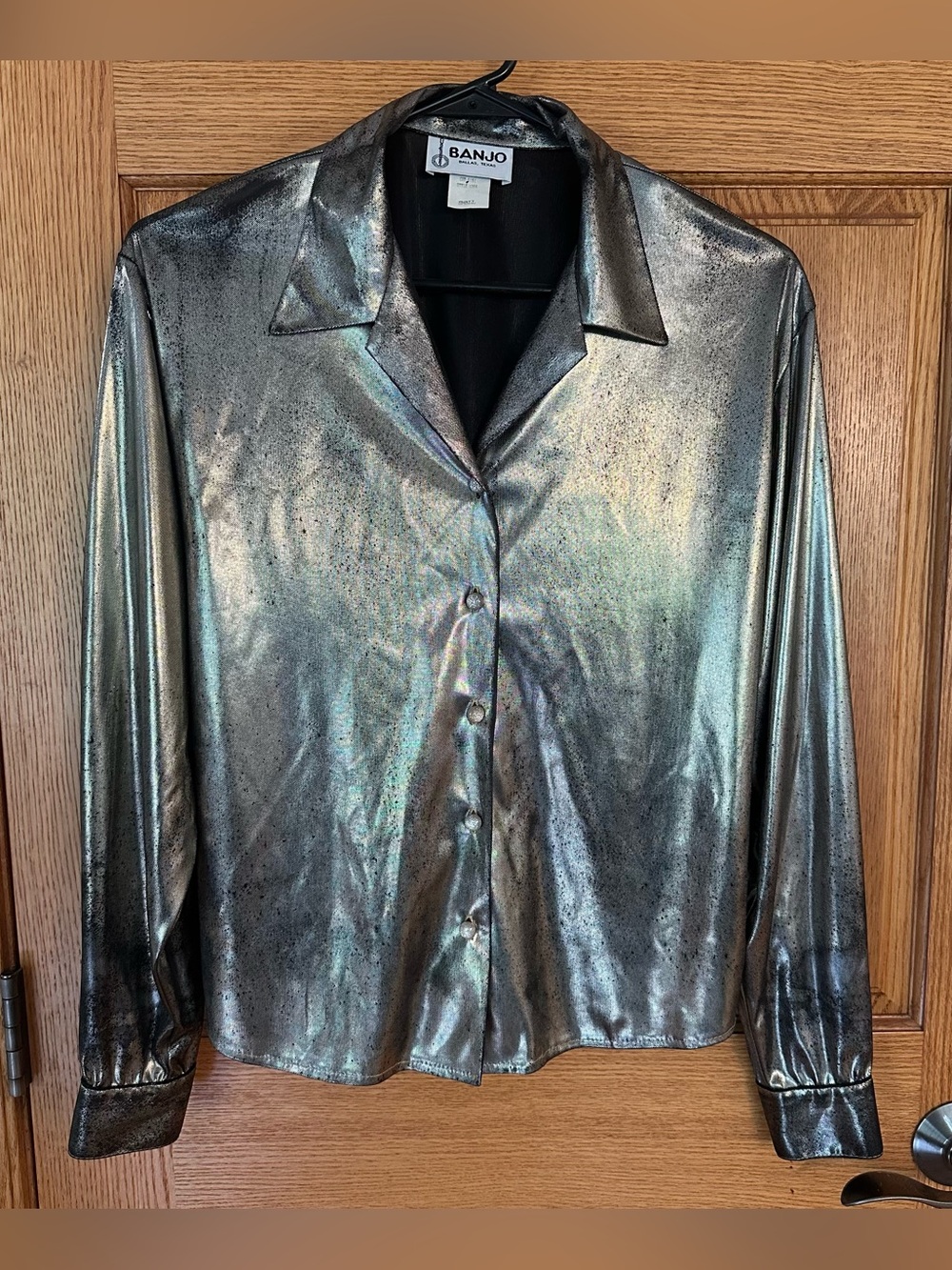 Vintage Banjo Dallas Metallic Button‑Up Shirt USA Made. Size small.